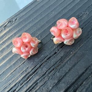 Vintage Genuine Tiny Pink Snail or Sea Shell Cluster Screwback Earrings